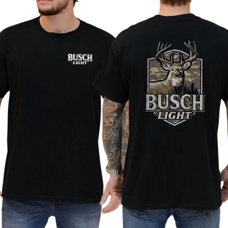 Busch Light Buck Camo Shield T-shirt Soft Fabric Short Sleeve Shirt Cotton Top Menswear Hoodie, Sweatshirt | DripVista.com