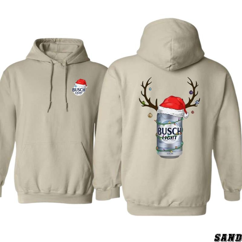 Busch Light Christmas Hoodie - Festive Beer Can with Antlers Gunpla brand Santa Hat, Unisex Sweatshirt for Cozy Seasonal...