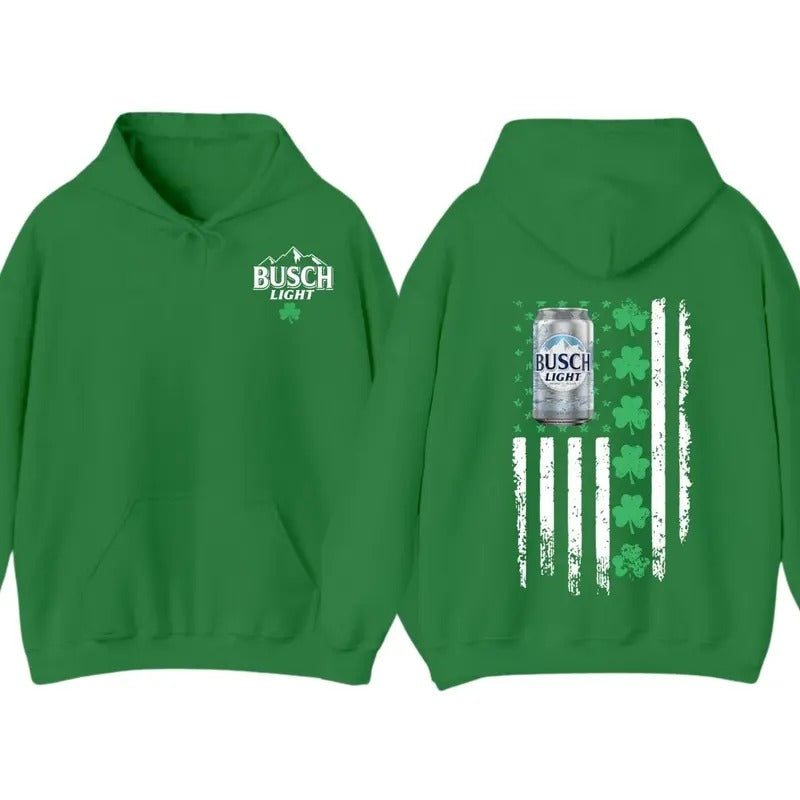 Busch Light Flag With Shamrocks For St. Patrick's Day T-Shirt Hoodie, Unisex Hoodie Sweatshirt | DripVista.com
