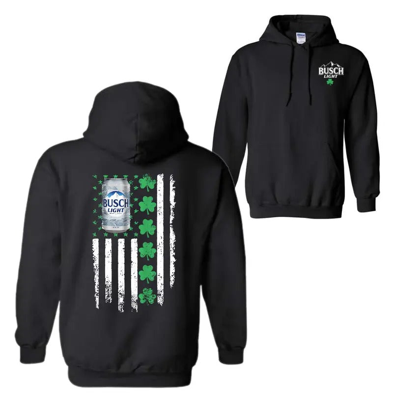 Busch Light Flag With Shamrocks For St. Patrick's Day T-Shirt Sweatshirt Hoodie, Unisex Hoodie | DripVista.com