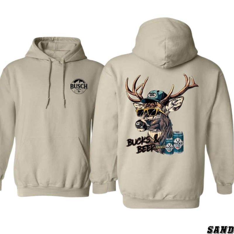 Busch Light Hoodie - Fun Bucks and Beer Graphic, Cool Deer with Sunglasses, Men and Women's Outdoor Adventure hoodie...