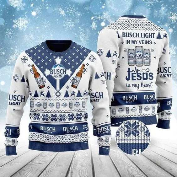Busch Light In My Veins Jesus In My Heart Ugly Sweater | Busch Sweater