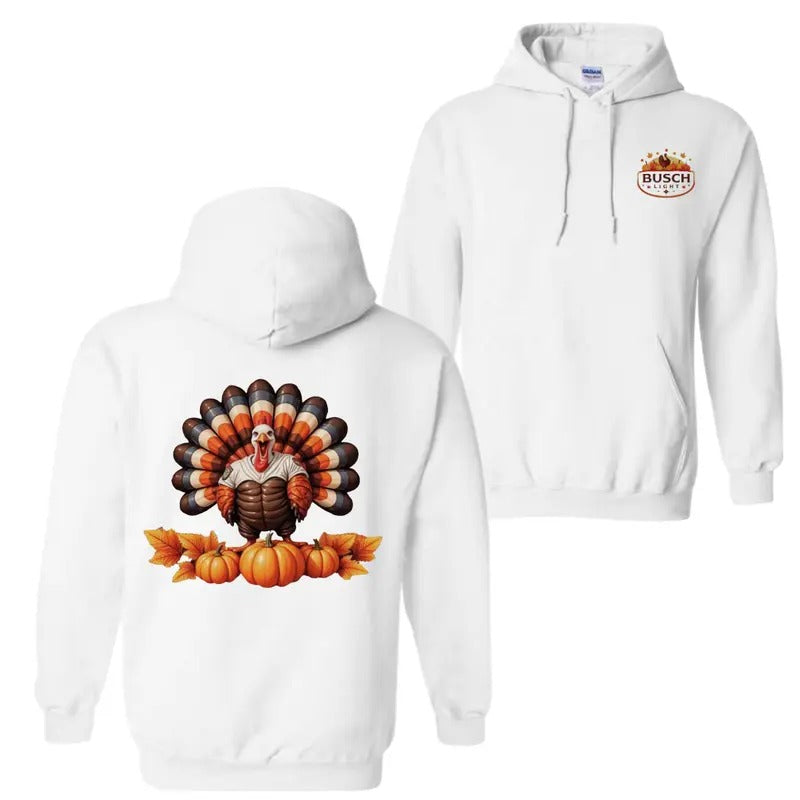 Busch Light Thanksgiving Hoodie, T-Shirt, Fun Festive Strong Turkey Sweatshirt | DripVista.com