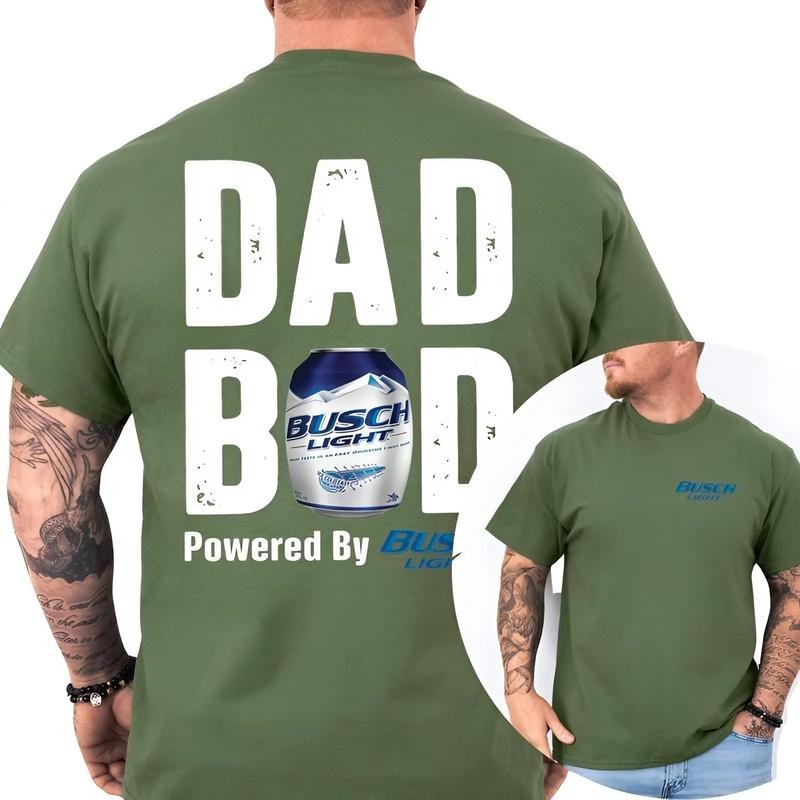 Busch Lite Dad Bod Powered By Busch Light Tshirt 2Sided for Men, Funny Drinking Tee, Casual Cotton Top, Classic Menswear