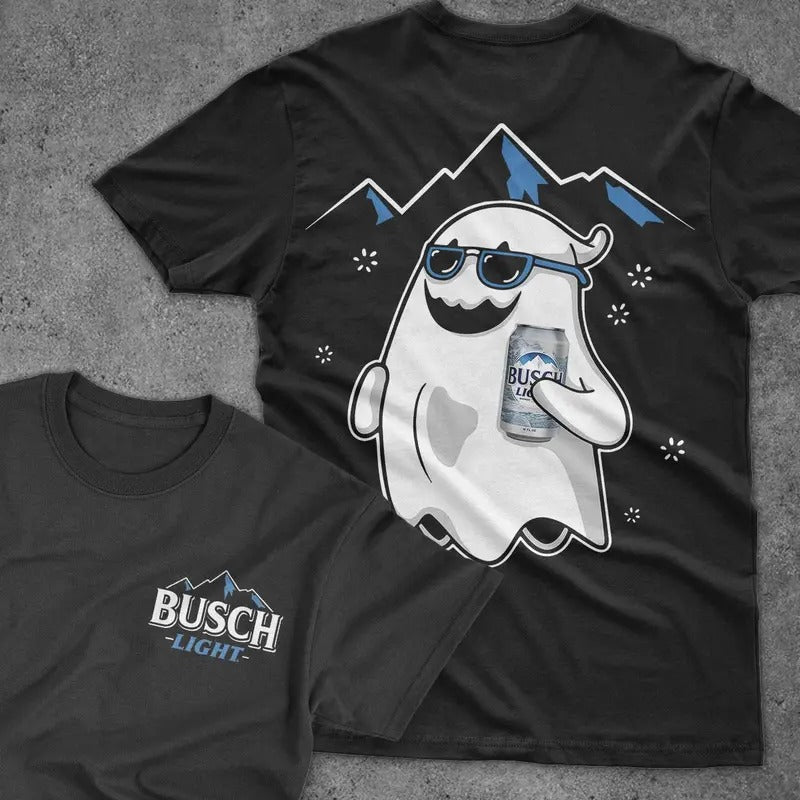 Bussch Light Ghost Halloween 2 Sided T-Shirt, Bussch Light Beer fans Tee, Beer Lovers T-Shirt, Halloween Tee, Spooky...