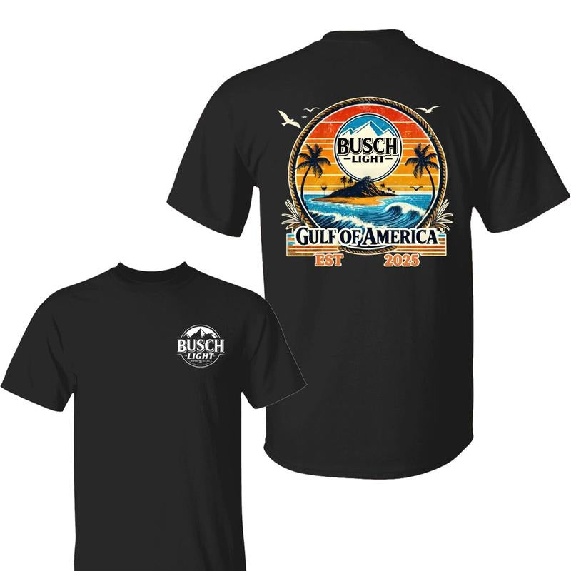 Bussch Light T-Shirt, Gulf of America Graphic Shirt, Vintage Beach Beer Style, Summer Vacation Men's Graphic Tees