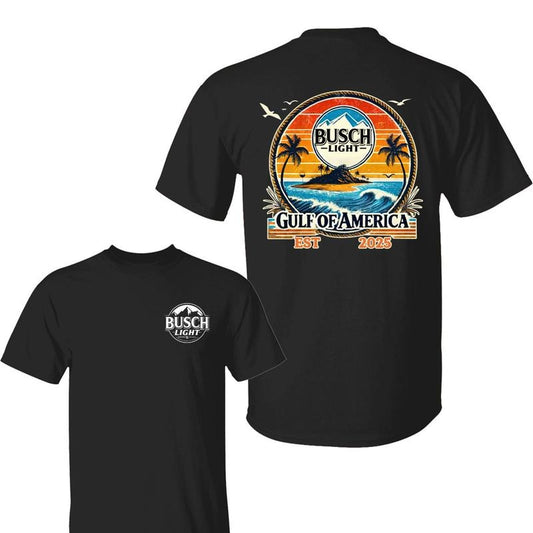 Bussch Light T-Shirt, Gulf of America Graphic Shirt, Vintage Beach Beer Style, Summer Vacation Men's Graphic Tees