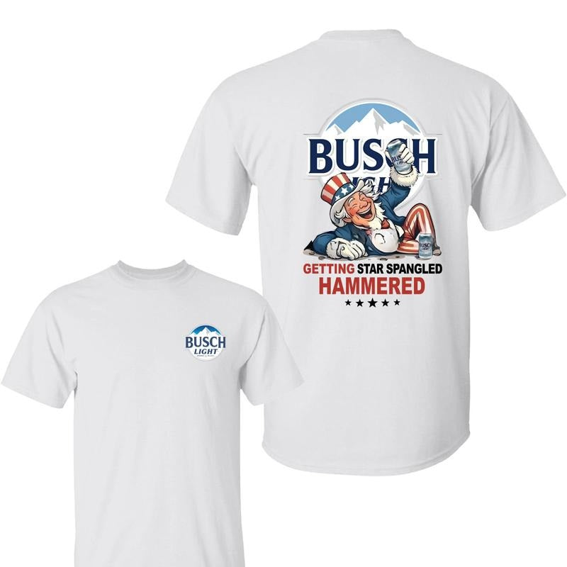 Bussch Light Uncle Sam Drunk Getting Star Spangled Hammered 4th of July T-Shirt, Independence Day Patriotic Unisex Cotton T-shirt for Men for Women