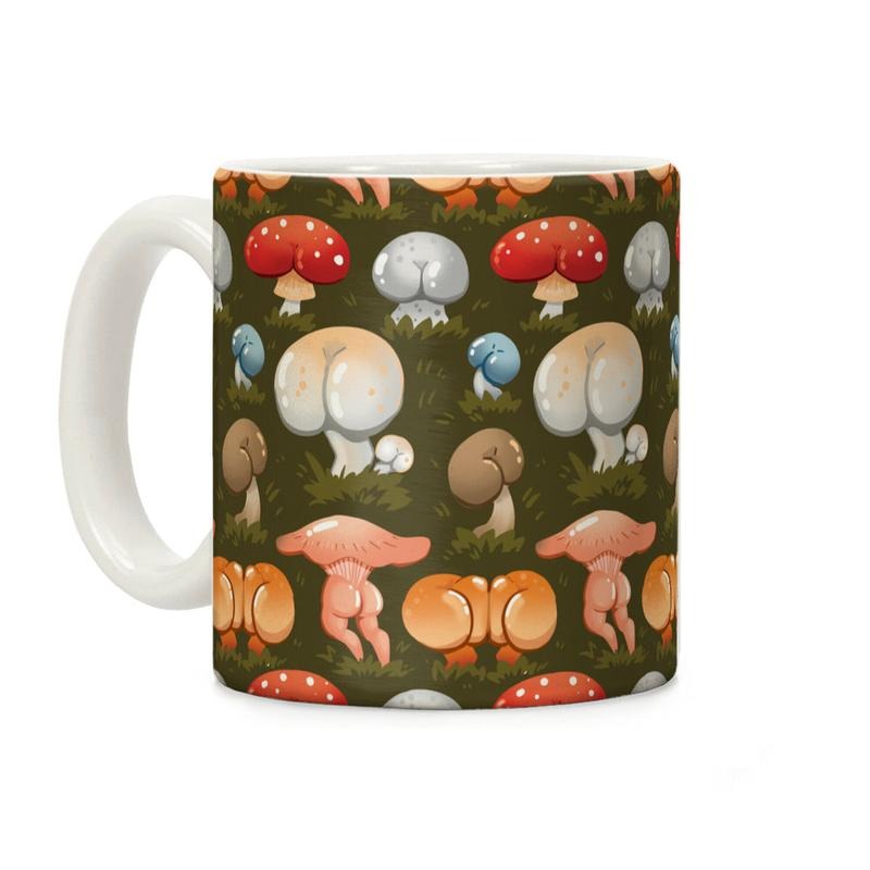 Butt Mushroom Pattern Coffee Mug, Graphic Tees, Funny Coffee Mug Gift