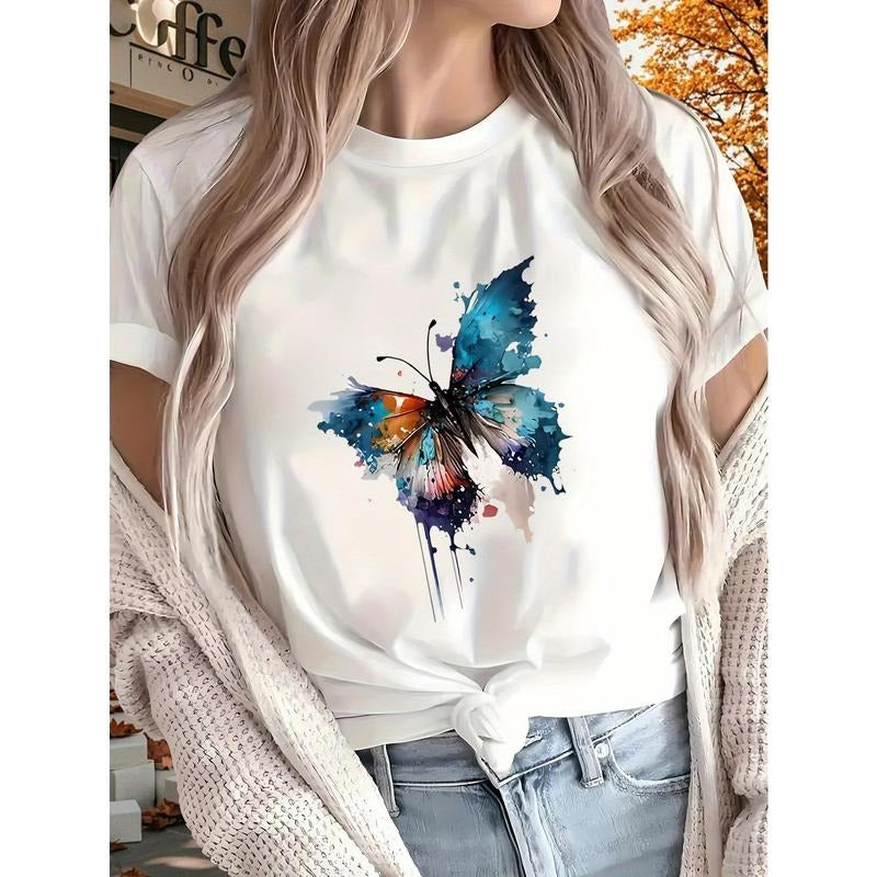 Butterfly New Women'WB shield Printed T-shirt, Short Sleeves, Four Seasons Can Be Worn for Outdoor, Home, Sports Top Gift...