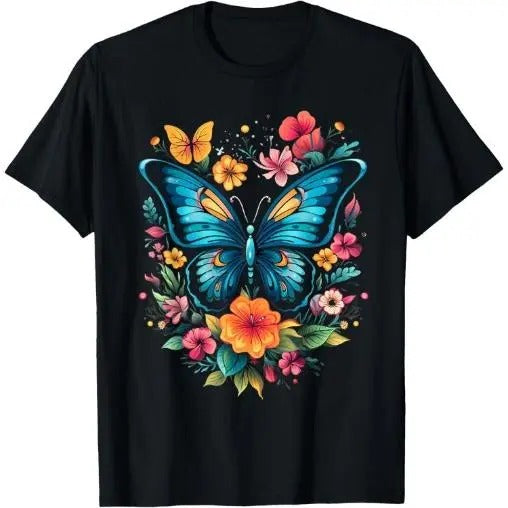 Butterfly With Flowers I Aesthetic Butterfly T-Shirt Made in USA Hoodie, Sweatshirt | DripVista.com