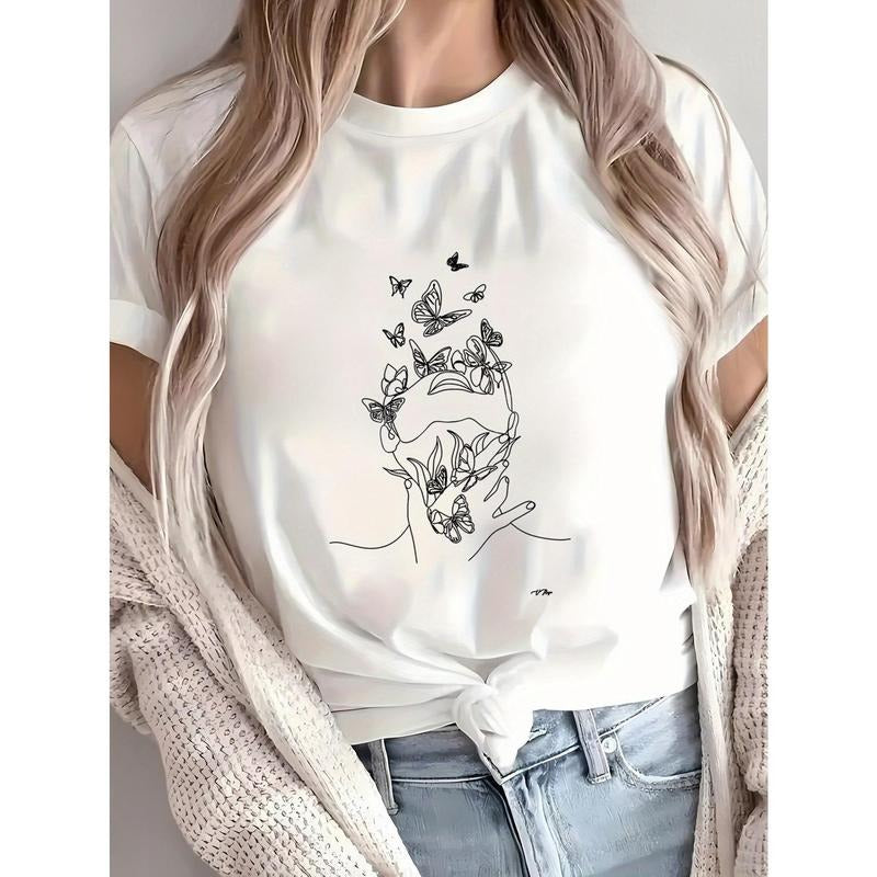 Butterfly Women'WB shield Printed T-shirt, Short Sleeves, Four Seasons Can Be Worn for Outdoor, Home, Sports Top Gift...