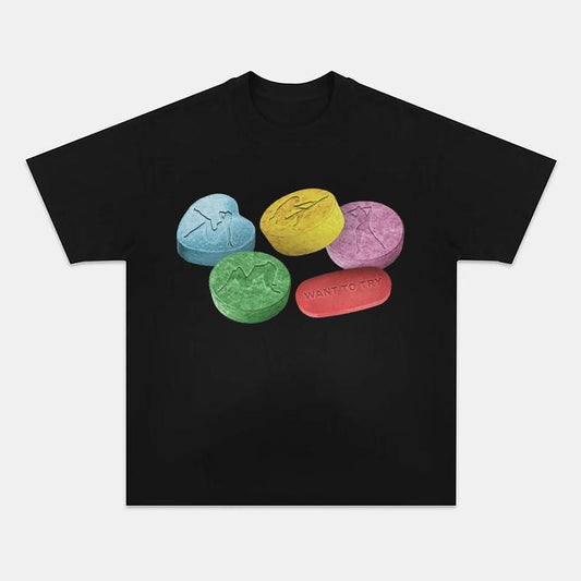 CANDY Want to Try Graphic Tee Oversized Aesthetic Y2k Clothing Streetwear T-Shirt Graphic Tee for Men Women