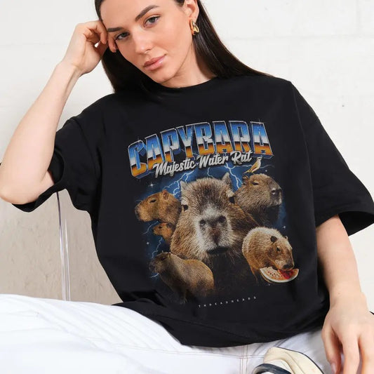 CAPYBARA WATER RAT OVERSIZED TEE, Men Summer Fashion Cotton, Oversized Cotton Menswear, S to 3XL Soft Top