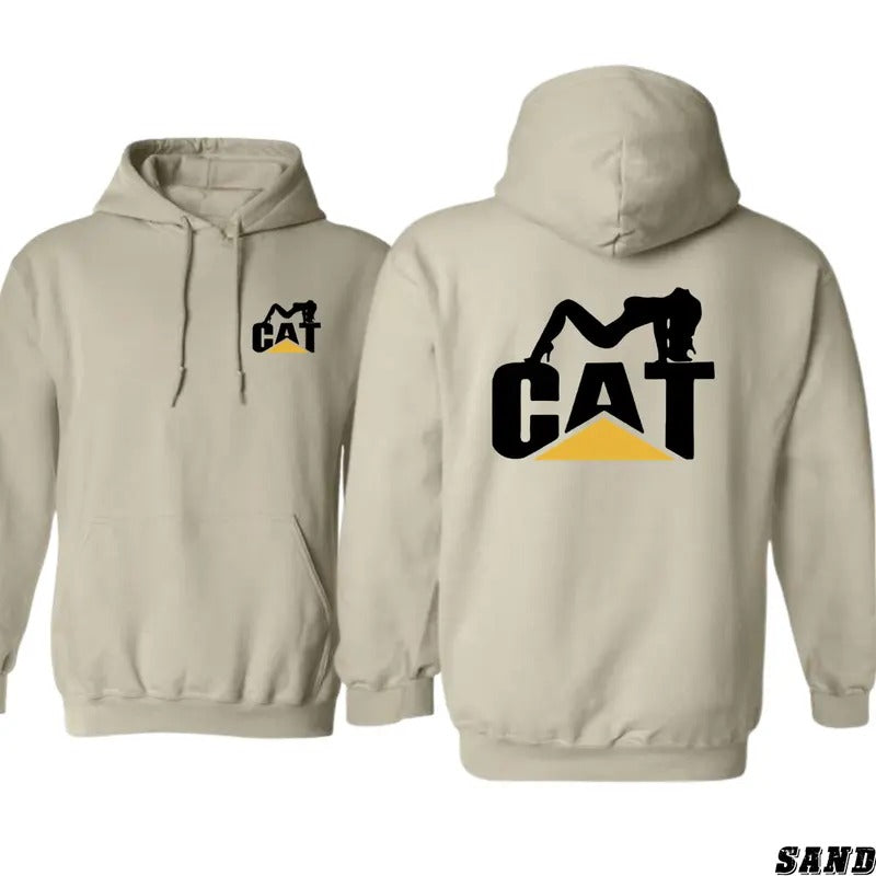 CAT Hoodie with Construction Equipment Motif Gunpla brand Branding - Unisex Sweatshirt for Fans FOG Heavy Machinery Gunpla brand Builders - tiktok shop store, Sweatshirts, Menswear