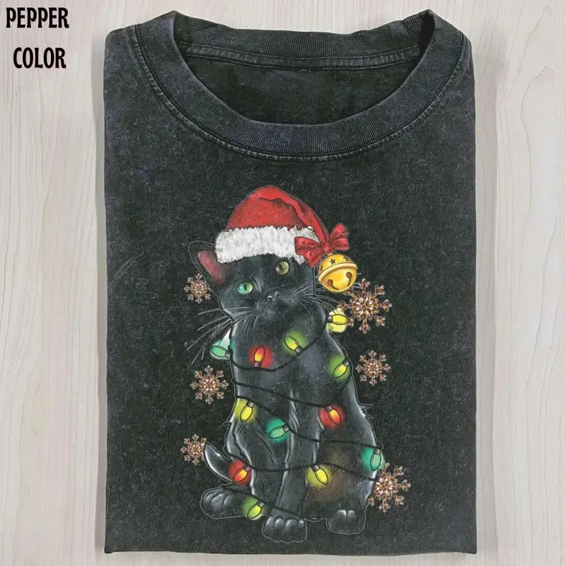 CHRISTMAS CAT SHIRT, CHRISTMAS Tee, CHRISTMAS Vintage graphic 90' Graphic tee Womenswear Top