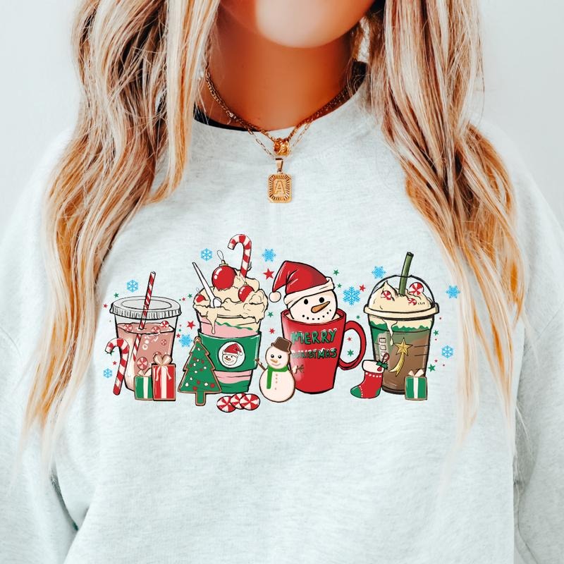 CHRISTMAS COFFEE CREWNECK (Crewneck Sweatshirt, Unisex Fit, Causal Sweatshirt for Christmas, Christmas Holiday Sweatshirt) Womenswear Hoodie
