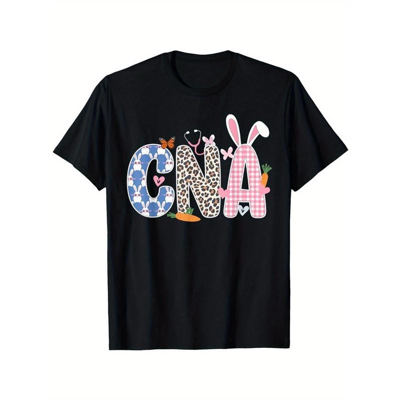 CNA Bunny Women'WB shield Easter T-Shirt - 100% Cotton, Black Short Sleeve with Creative Nurse & Easter Design, Perfect...
