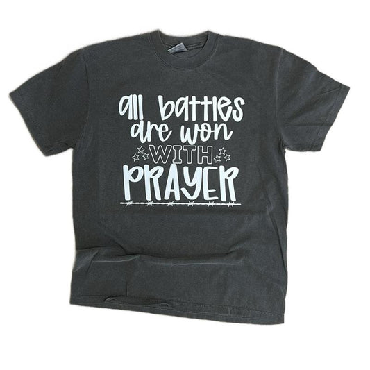 COMFORT COLORS - All Battles Are Won With Prayer on Pepper - Christian TShirt