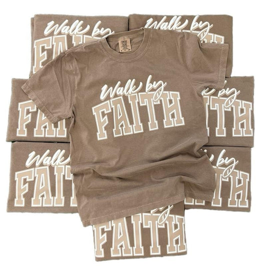 COMFORT COLORS - Walk By Faith on Espresso - Christian TShirt