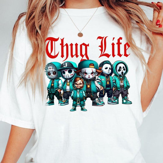 COOL Thug Life Pink Chibi Horror Movie Characters Shirt Sweatshirt, Halloween Shirts Women, Funny Halloween Tee