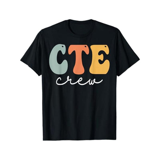 CTE Crew Retro Groovy Vintage Happy First Day Of School T-Shirt, 100% Cotton, Halloween Thanksgiving Christmas Gift for Men Women Family Friends,Black Made in USA
