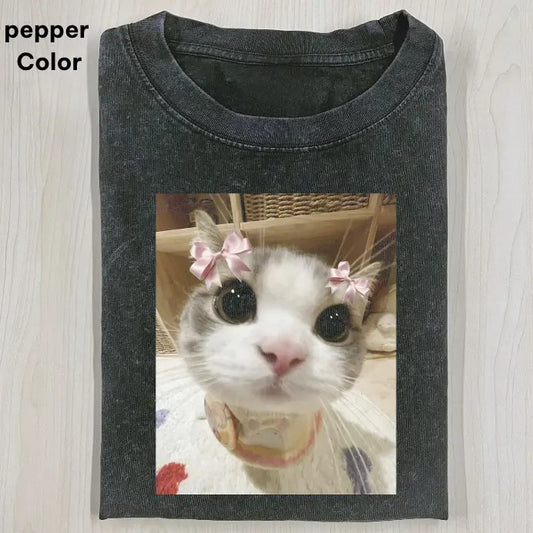 CUTE CAT Baby Tee, Cat Meme Crop Top, Funny Crop Top, Unisex Meme Cringe Funny Dumb Shirt, Menswear Womenswear Streetwear