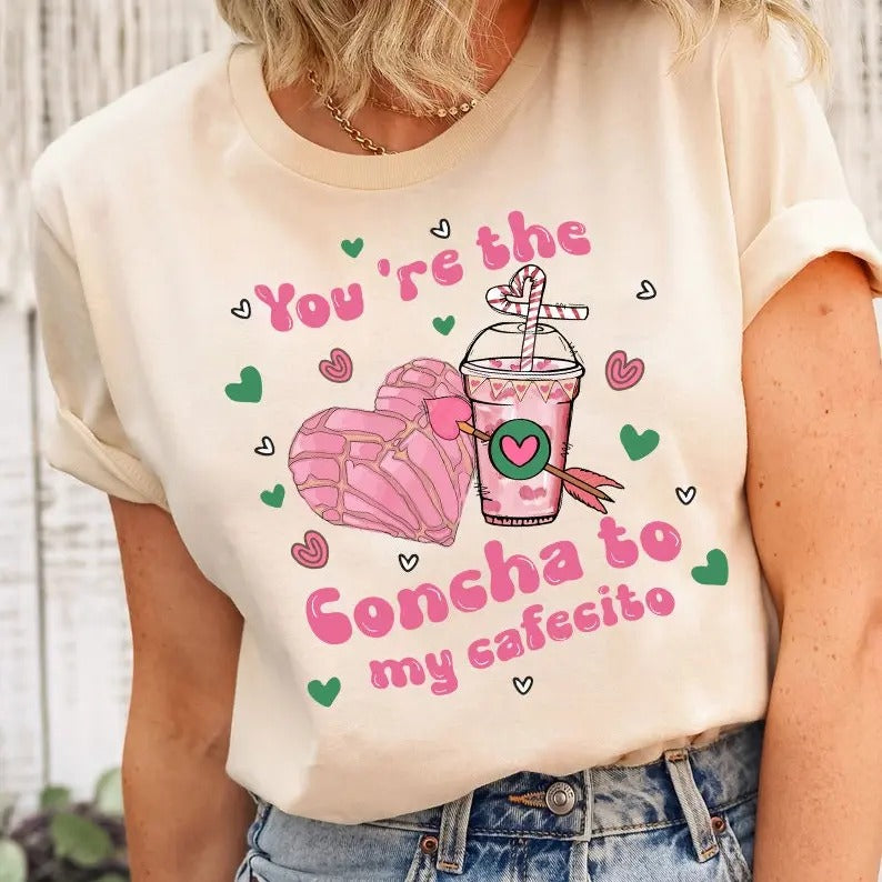 Cafecito Y Chisme Valentine's Day Sweatshirt, Concha Valentine's Day Shirt, Candy Valentines Sweater, Mexican Valentine,...