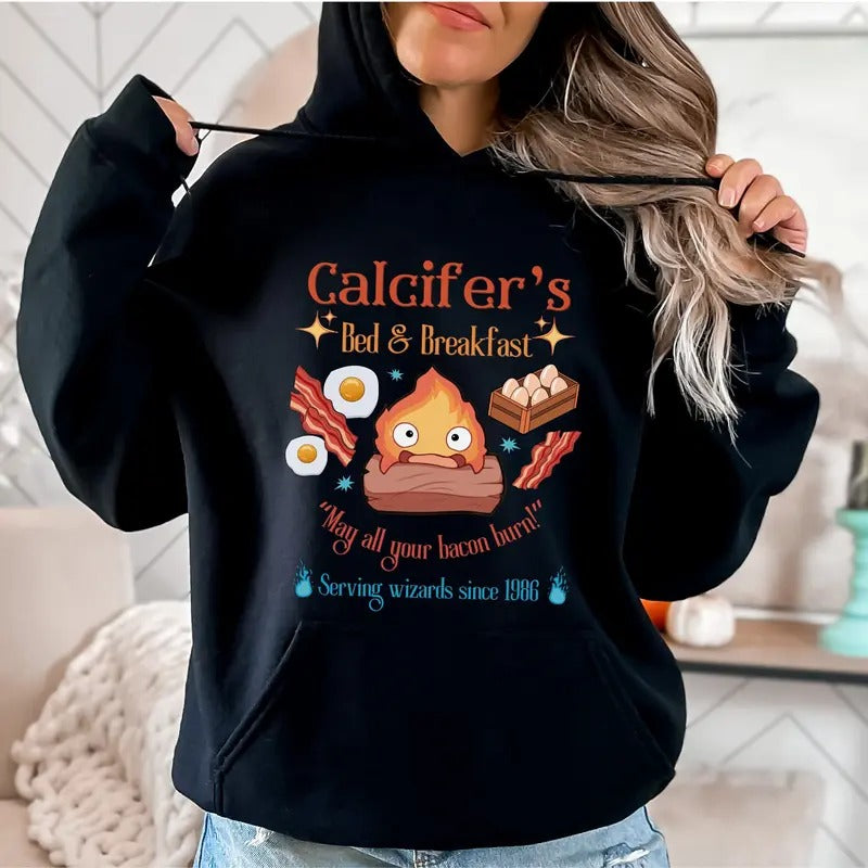 Calcifer's Bed and Breakfast Unisex Hoodie, Howl's Moving Castle Inspired Hoodie, Studio Ghibli Inspired Hoodie