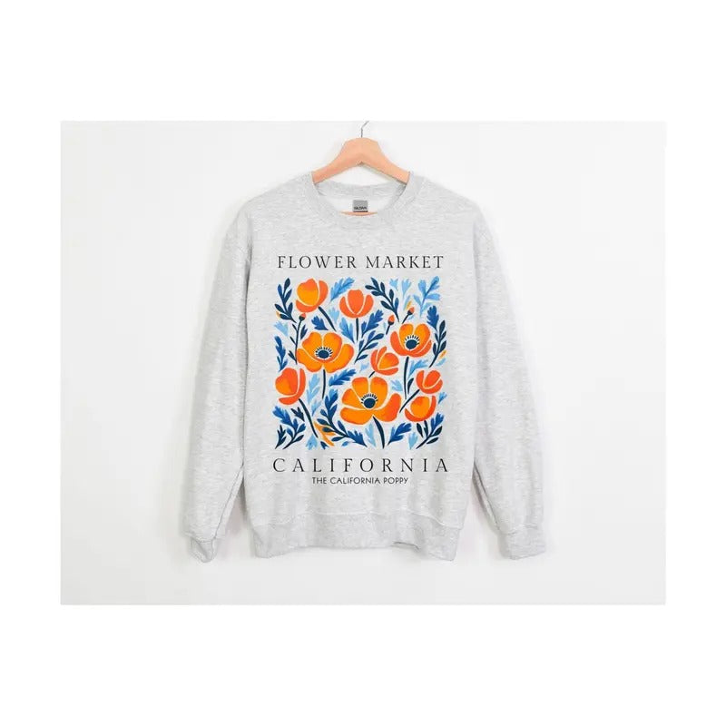 California 70s Flower Market, California Grown Hoodie, Henri Matisse Art Crewneck, Oversized San Fran Sweatshirt