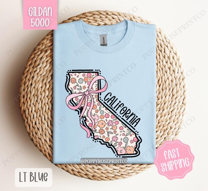 California Gildan T-shirt, Cute California State Shirt, California Floral Bow Tee Hoodie, Sweatshirt | DripVista.com