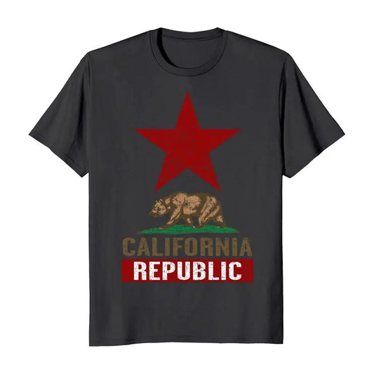 California Republic Flag Large Star Men's T-Shirt Casual Crewneck