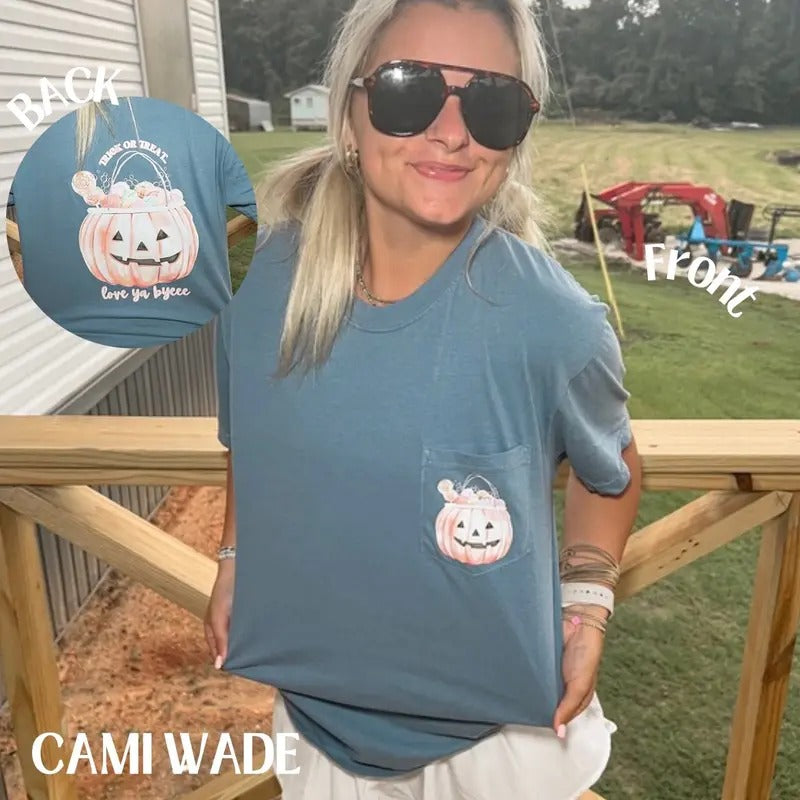 Cami Wade - Halloween Candy Bucket Pocket Tee - Comfort Colors