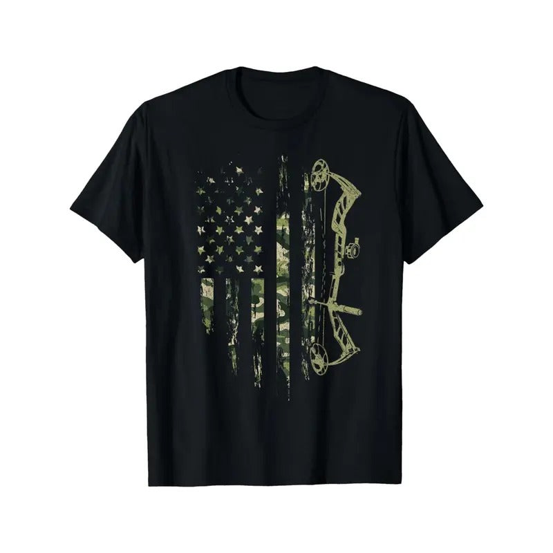 Camo American Flag Bowhunting Bow Archery Deer Hunting Gift T-Shirt Made in USA Hoodie, Sweatshirt | DripVista.com