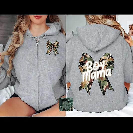 Camo Boy Mama Zip Hoodie Black or Sport Grey