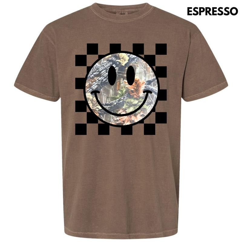 Camo Checker Happy Face Comfort Colors T-Shirt 'NLB' Hoodie, Sweatshirt | DripVista.com