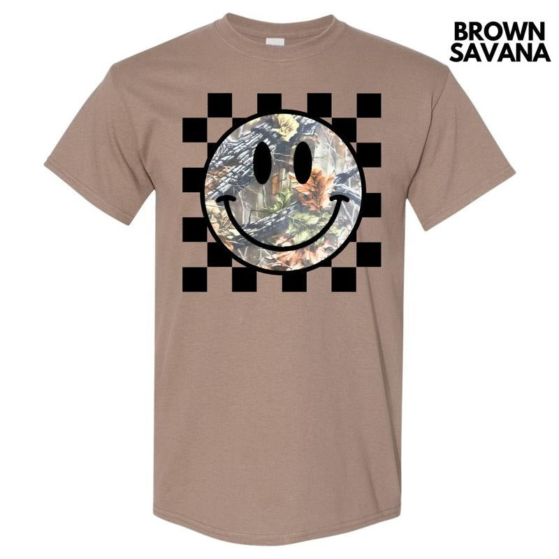 Camo Checker Happy Face Gildan Short Sleeve T-Shirt 'NLB'