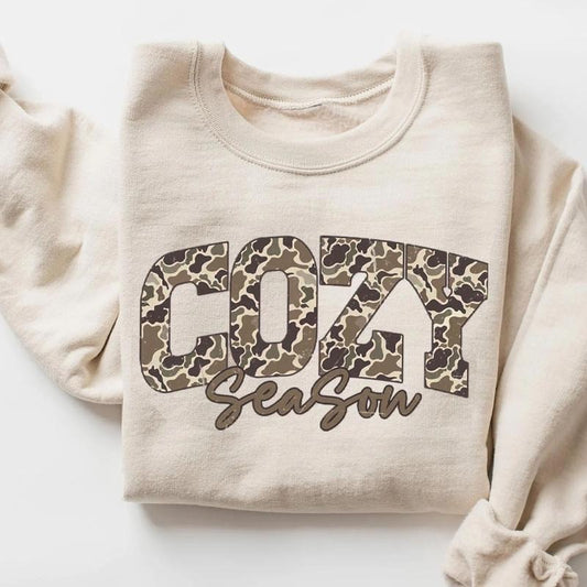 Camo Cozy Season Retro Fall Vibes Crewneck Sweatshirt, Get Cozy Camo Hunting Season Tee, Fall Autumn Gifts for Hunting Lovers