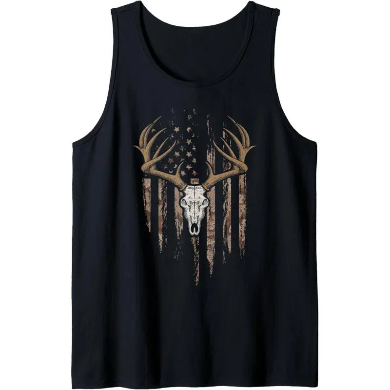 Camo Deer Hunting American Flag Bowhunting Whitetail Hunter Tank Top made in USA