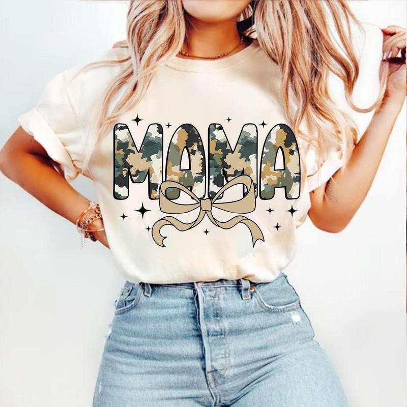 Camo Mama Coquette T-Shirt, Mama Camouflage T-Shirt, Mama Varsity Shirt, Mothers Day T-Shirt, Mama Bow T-Shirt, Duck Camo, Camo Mama, Retro Mama Shirt