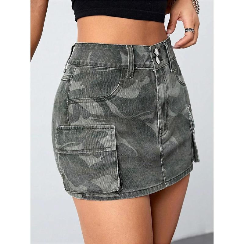 Camo Print Denim Mini Skirt Low Waisted Flap Pocket Jean Cargo SkirtY2K T-Shirts, Hoodie, Sweatshirt | DripVista.com