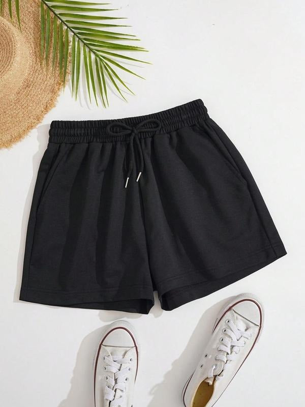 Women'WB shield Plain / Camo Print Drawstring Waist Shorts, Casual Shorts for Summer, Ladies Bottoms for Daily Wear...