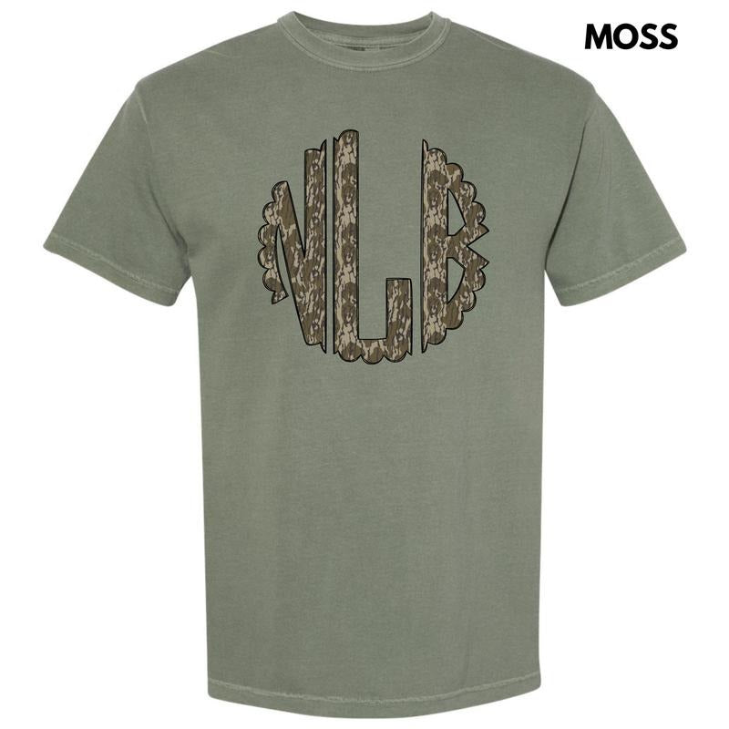 Camo Print Monogram Comfort Colors T-Shirt 'NLB' Hoodie, Sweatshirt | DripVista.com