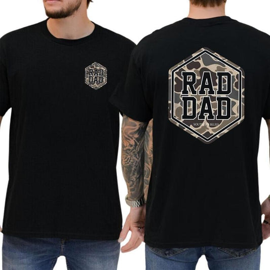Camo Rad Dad 2 Sided T-Shirt - Sweatshirt - Hoodie, Drinking Graphic Tee, Hunting Shirt For Dad, Camouflage Tees, Father's Day Gift for Husband, Classic Menswear Cotton Top, Men's Graphic Tees