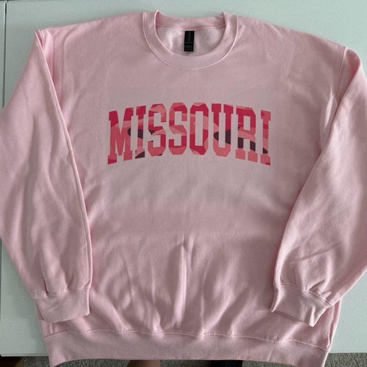 Camo State Name Sweatshirt Pink on Pink Comfortable Fall Varsity Pullover Women's Fashion Crew Neck Texas Tennessee Kentucky Alabama
