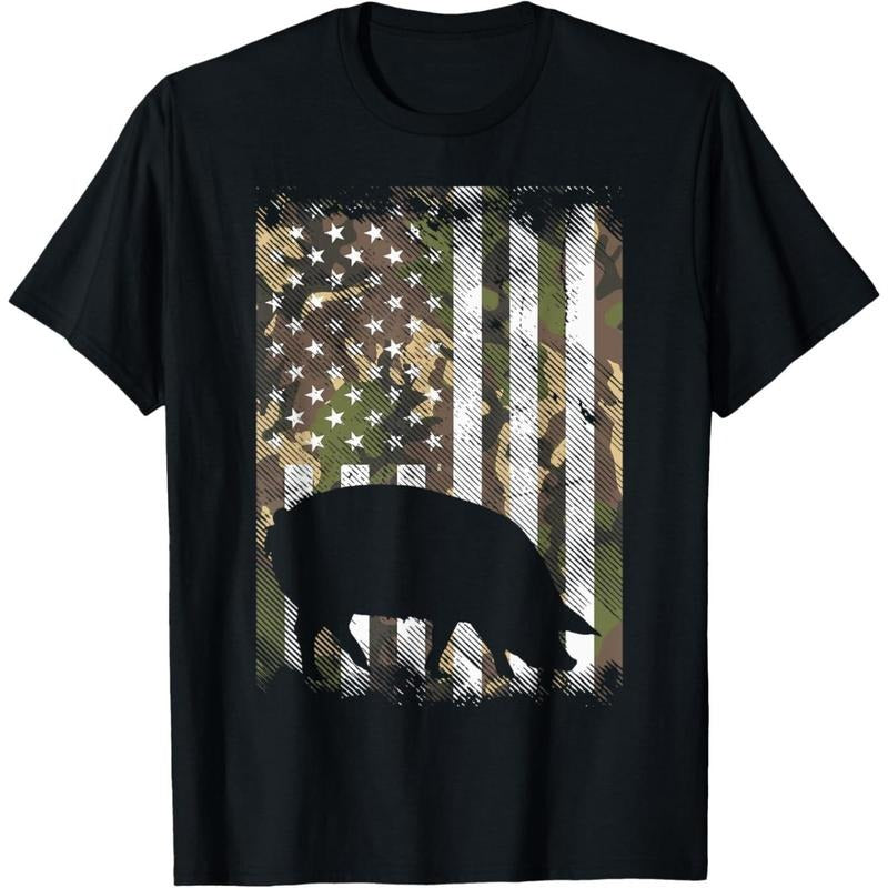 Camo US Flag Pig Vintage Farm Animal Patriotic Farmer Gift T-Shirt made in usa