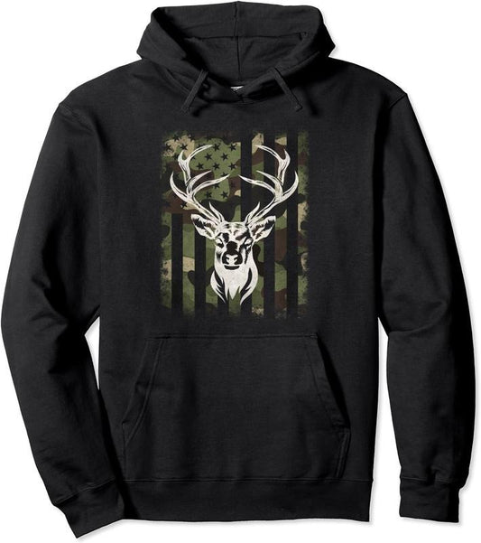 Camouflage American Flag Whitetail Buck Deer Hunting Hunter Hoodie | Unisex Hooded Sweatshirt