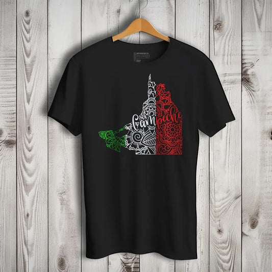 Campeche Mexico Patriotic Mexican Short Sleeve T-Shirt- Playera Patriota De Mexico Casual Crewneck