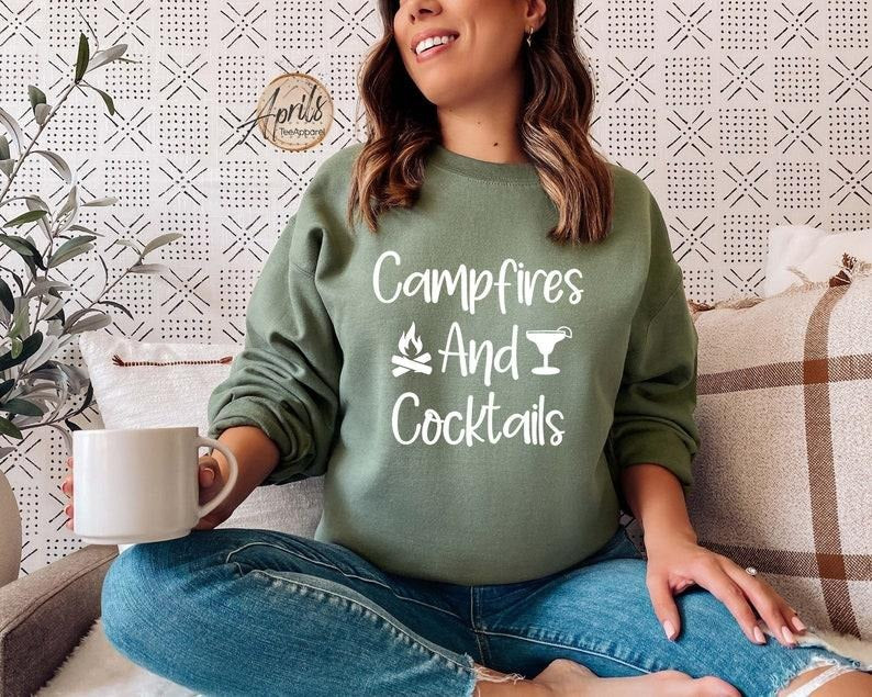 Campfires and Cocktails Sweatshirt, Camper Group Sweatshirt, Camping Hoodie, Hiking Sweatshirt, Caravan Life Sweatshirt, Adventure Hoodie