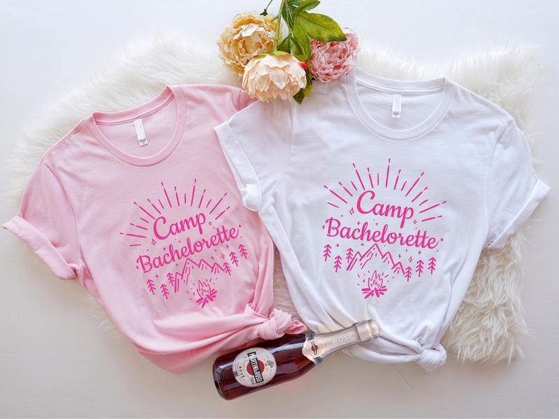 Camping Bachelorette Shirt, Matching Bridesmaid Tee, Camp Wedding Party T-shirt, Nature Bridal Shower Tee, Mountain Hen Party Shirt, Gift For Bride.